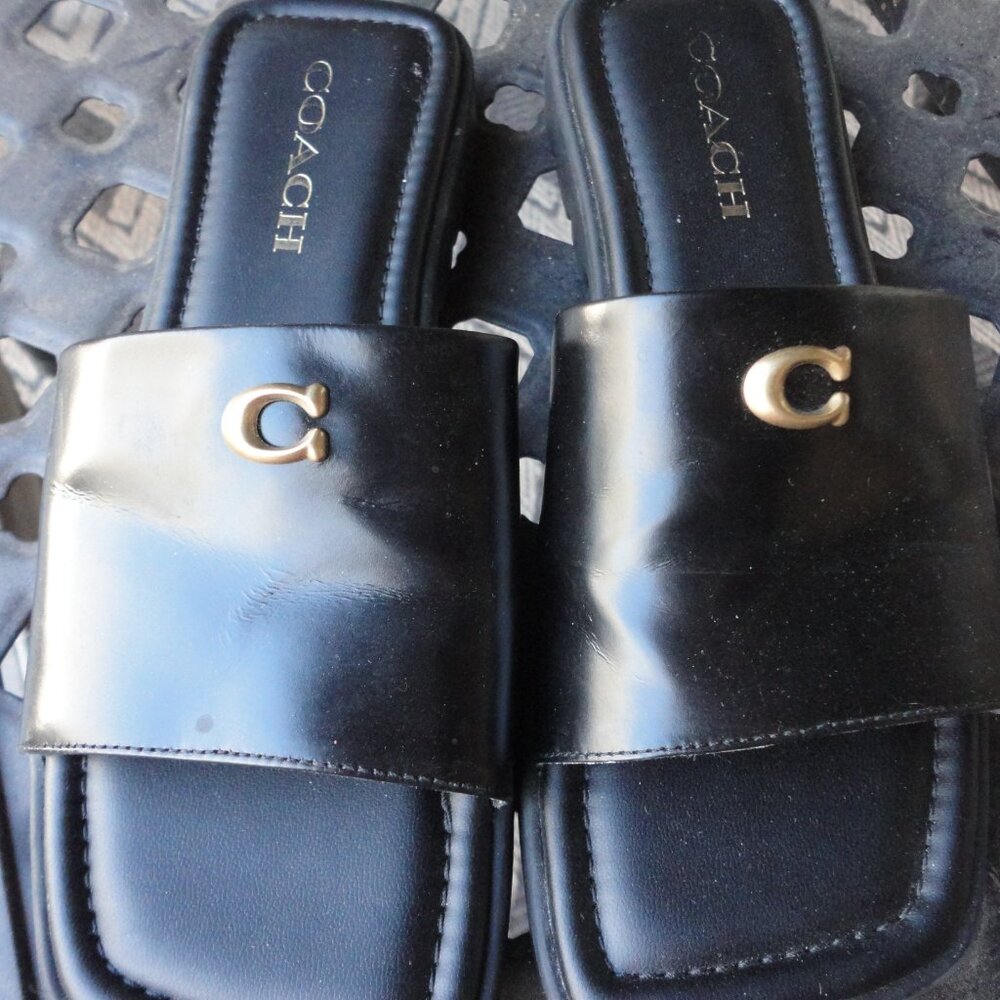 COACH Black Slip On Sliders Sandals Size 6 - Picture 3 of 9